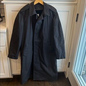 US Navy All Weather Coat W/ Removable Liner Mens 38L Black Button Up Trench Coat